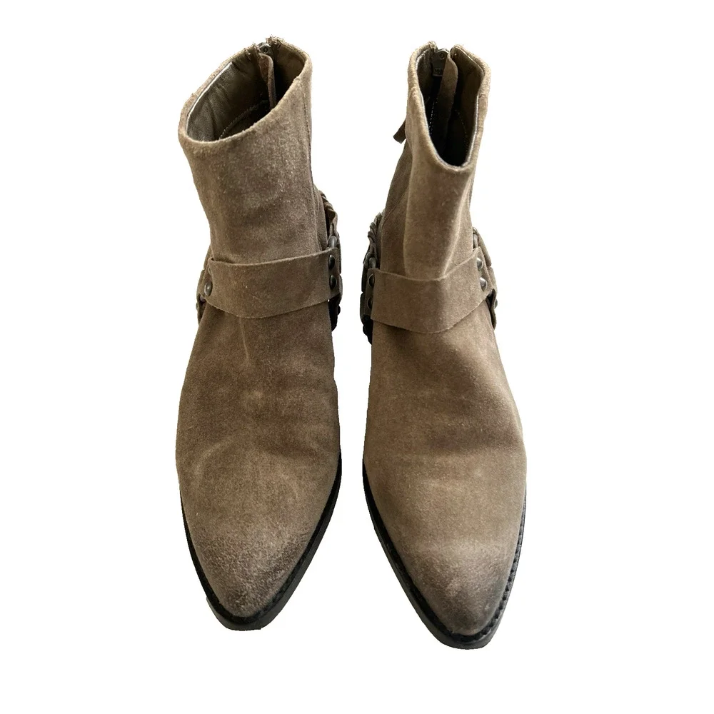 Vintage 7 Alameda Ankle Boot Womens 7.5 Brown Leather Back Zip Harness Western - Picture 13 of 13